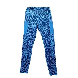 Fabletics PowerHold High-Waisted Blue Leopard Print Leggings with Pockets Medium